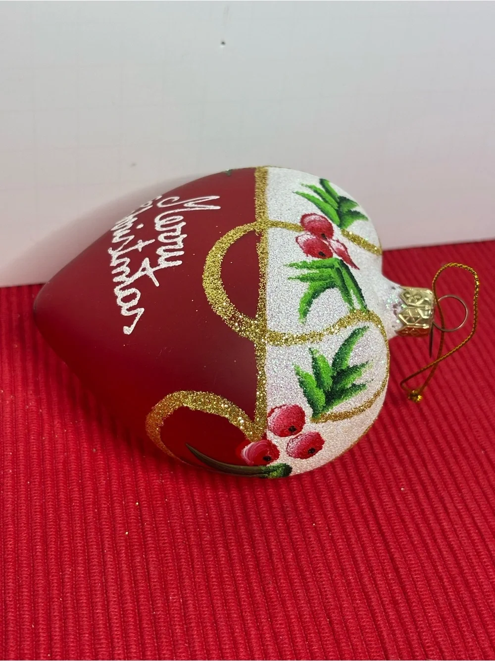 Pier1 Heart-Shaped Red Merry Christmas Ornament. 2015